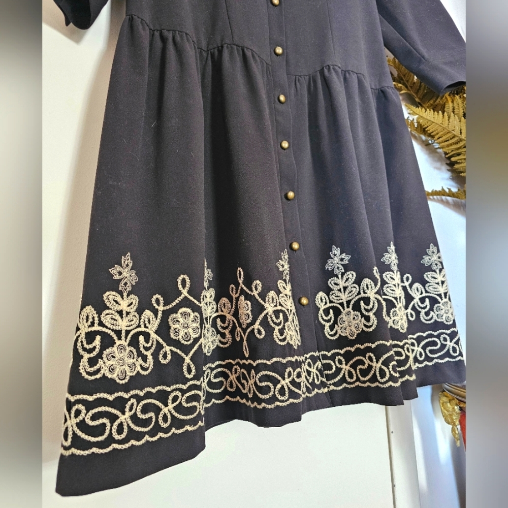 Embroidered black cream heavy knit button up dress Emma James